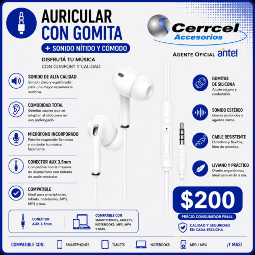 Auriculares calidad Premium c/gomita 3.5mm