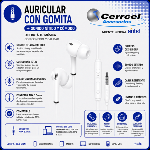 Auriculares calidad Premium c/gomita 3.5mm
