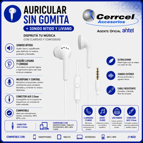 Auriculares In-Ear 3.5mm Clásicos s/gomita