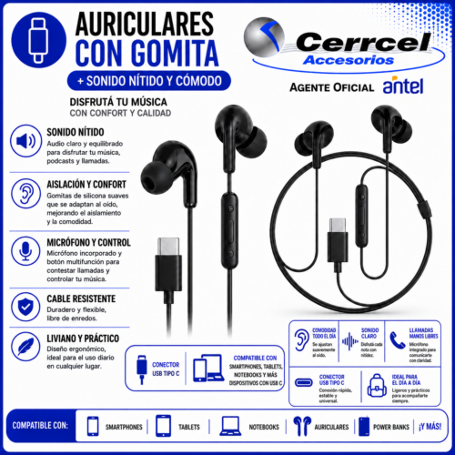 Auriculares USB-C Semi In-Ear de Sonido Digital y Máxima Comodidad