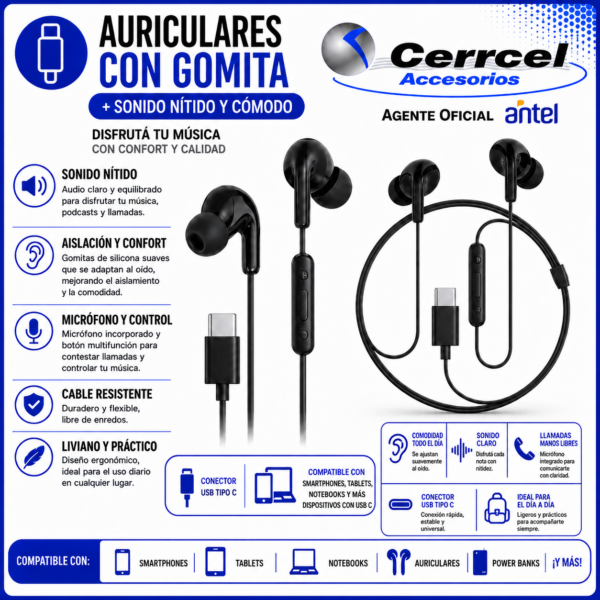Auriculares USB-C Semi In-Ear de Sonido Digital y Máxima Comodidad