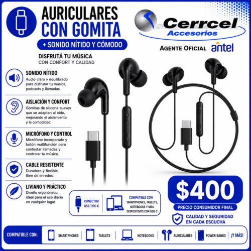 Auriculares USB-C Semi In-Ear de Sonido Digital y Máxima Comodidad