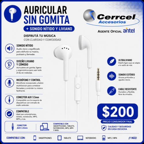 Auriculares In-Ear 3.5mm Clásicos s/gomita