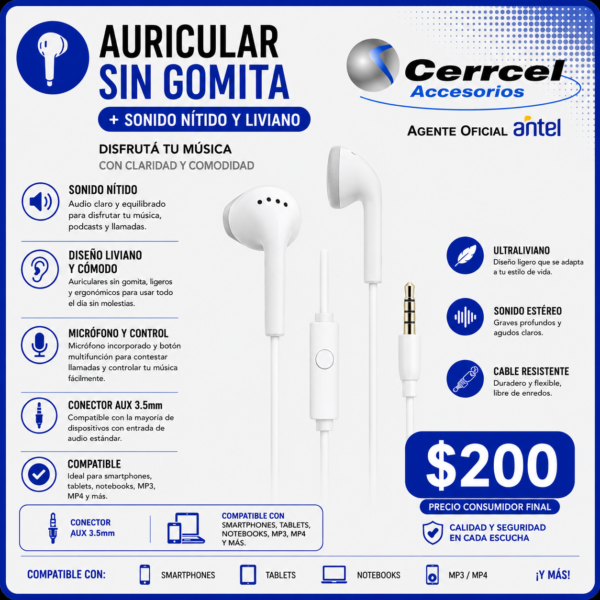 Auriculares In-Ear 3.5mm Clásicos s/gomita