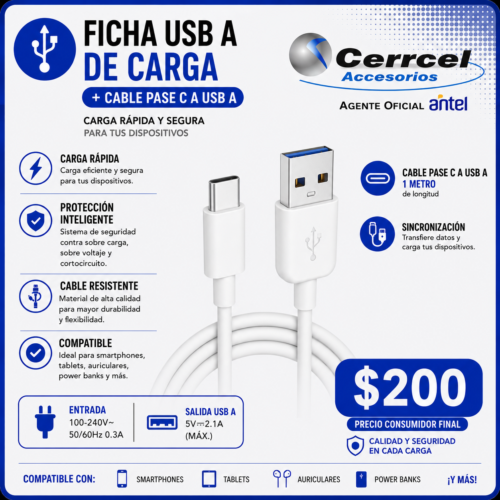 Cable USB-C 3A Siliconado