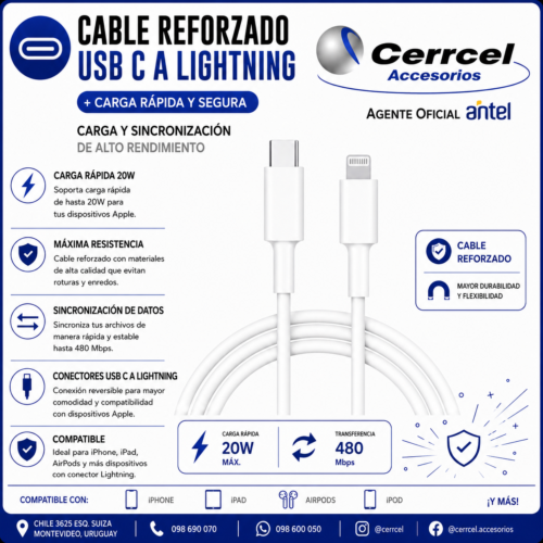 Cable Reforzado USB-C a iPhone Premium de Carga Rápida
