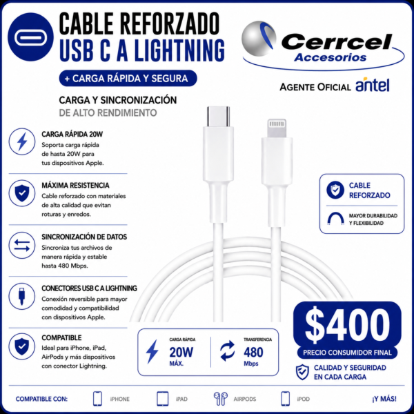 Cable Reforzado USB-C a iPhone Premium de Carga Rápida